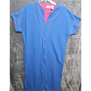Intimate Essentials Women's Med Blue 1/2 Zip Short Sleeve Long Robe Side Slits